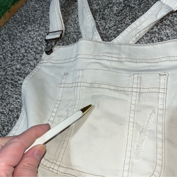 Judy Blue Overalls M Garment Dyed Straight Leg Ecru Off-White Stretch Denim Note - Picture 8 of 16